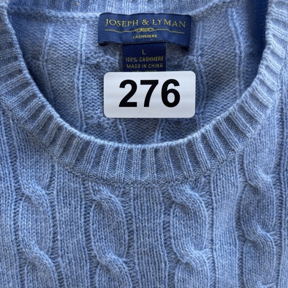 Joseph & Lyman 100% Cashmere Cable Knit Sweater Blue Mens Large Crewneck Hole - Picture 7 of 7